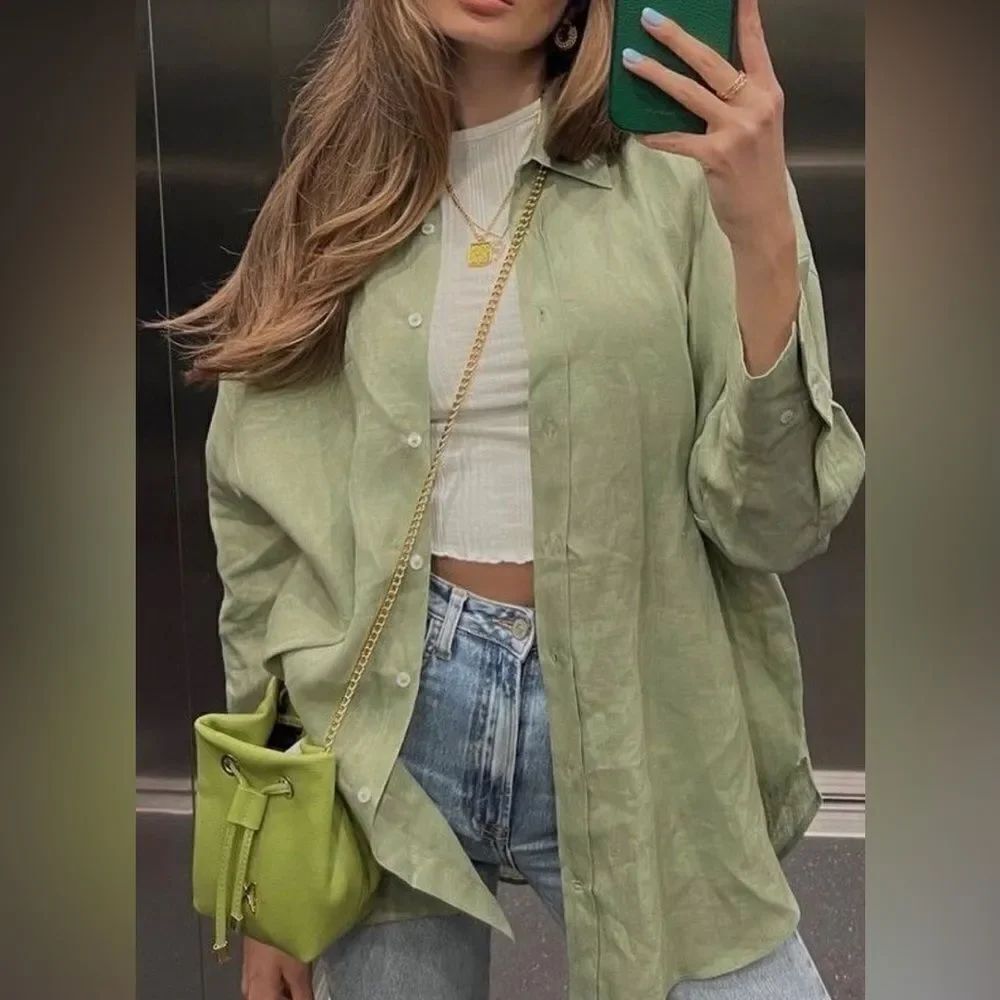 Anthropologie green button up